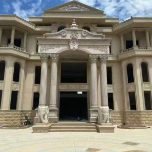 广安 黄金麻别墅外墙干挂，大柱，大象，蘑菇石，雕花板