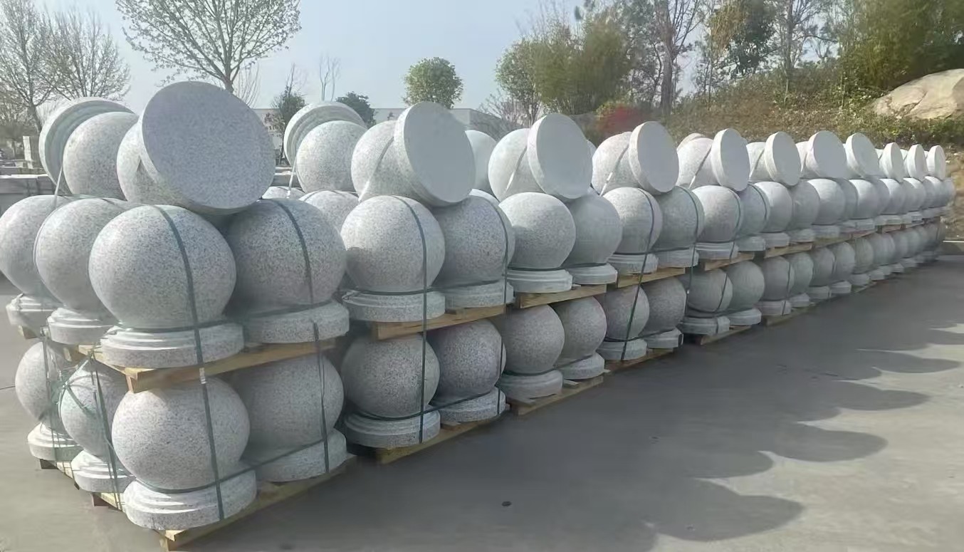 广安 白麻花岗岩石材圆球，石球，挡车球，隔离球，景观石球，风水球等