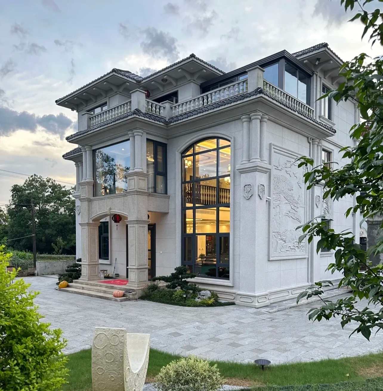 广安 白麻花岗岩私人别墅干挂石材豪华定制