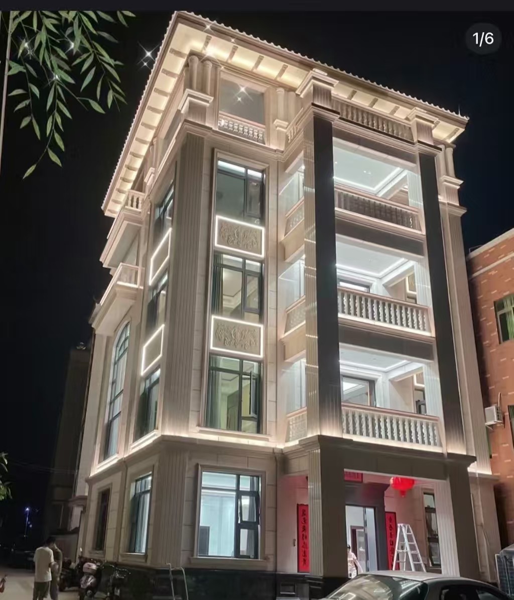 广安 芝麻白花岗岩别墅外墙夜间效果