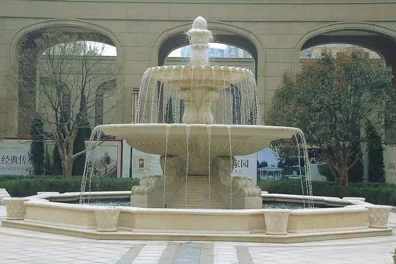 广安 黄金麻花岗岩异型加工——户外庭院石雕流水喷泉