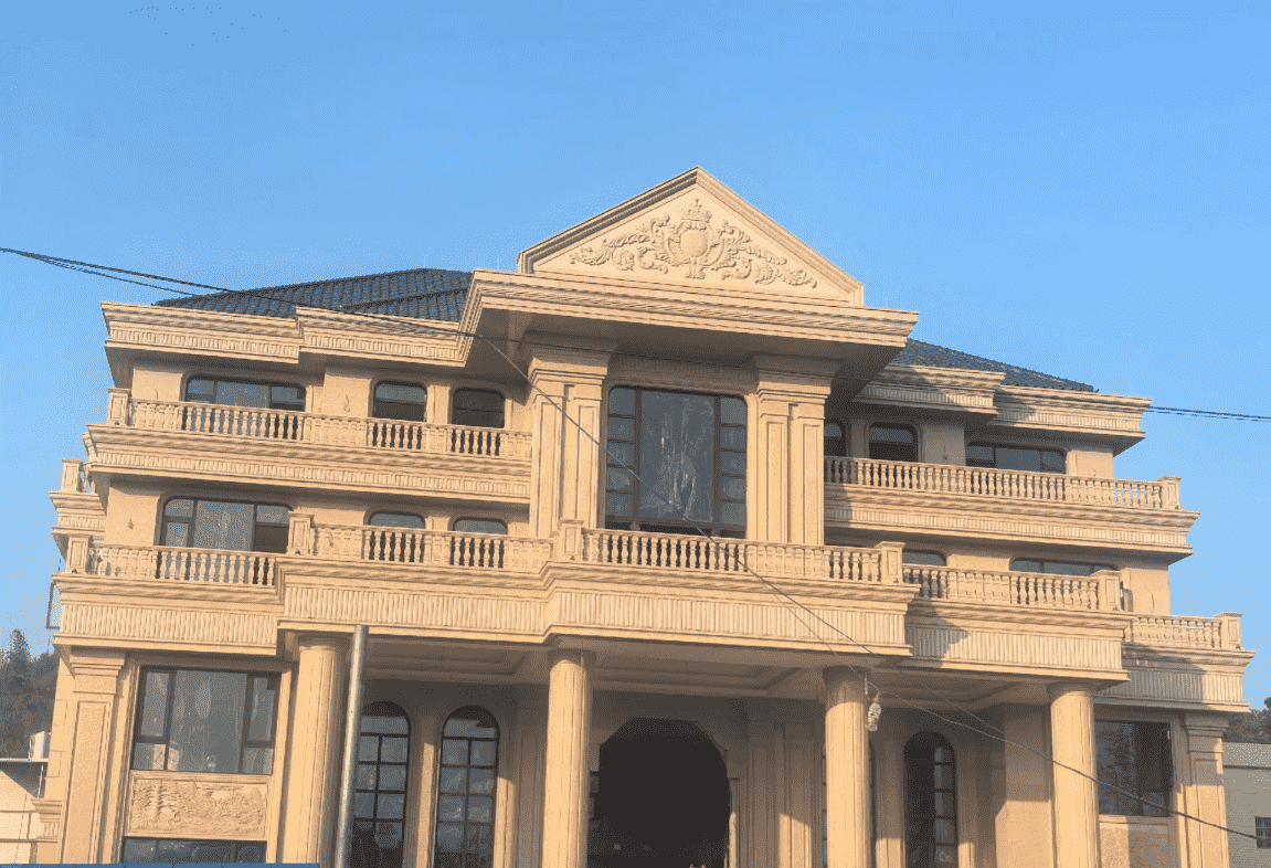 广安黄金麻别墅外墙干挂石材效果示例